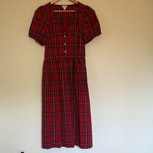 J. Crew Red Plaid Midi Dress